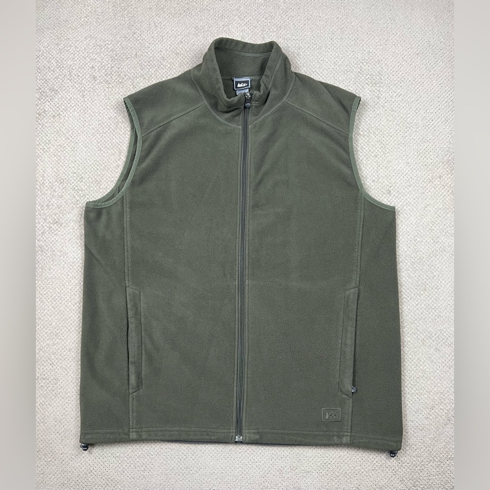 REI Men’s XL Olive Green Brushed Fleece Full Zip Vest Outdoor Hiking Hunting